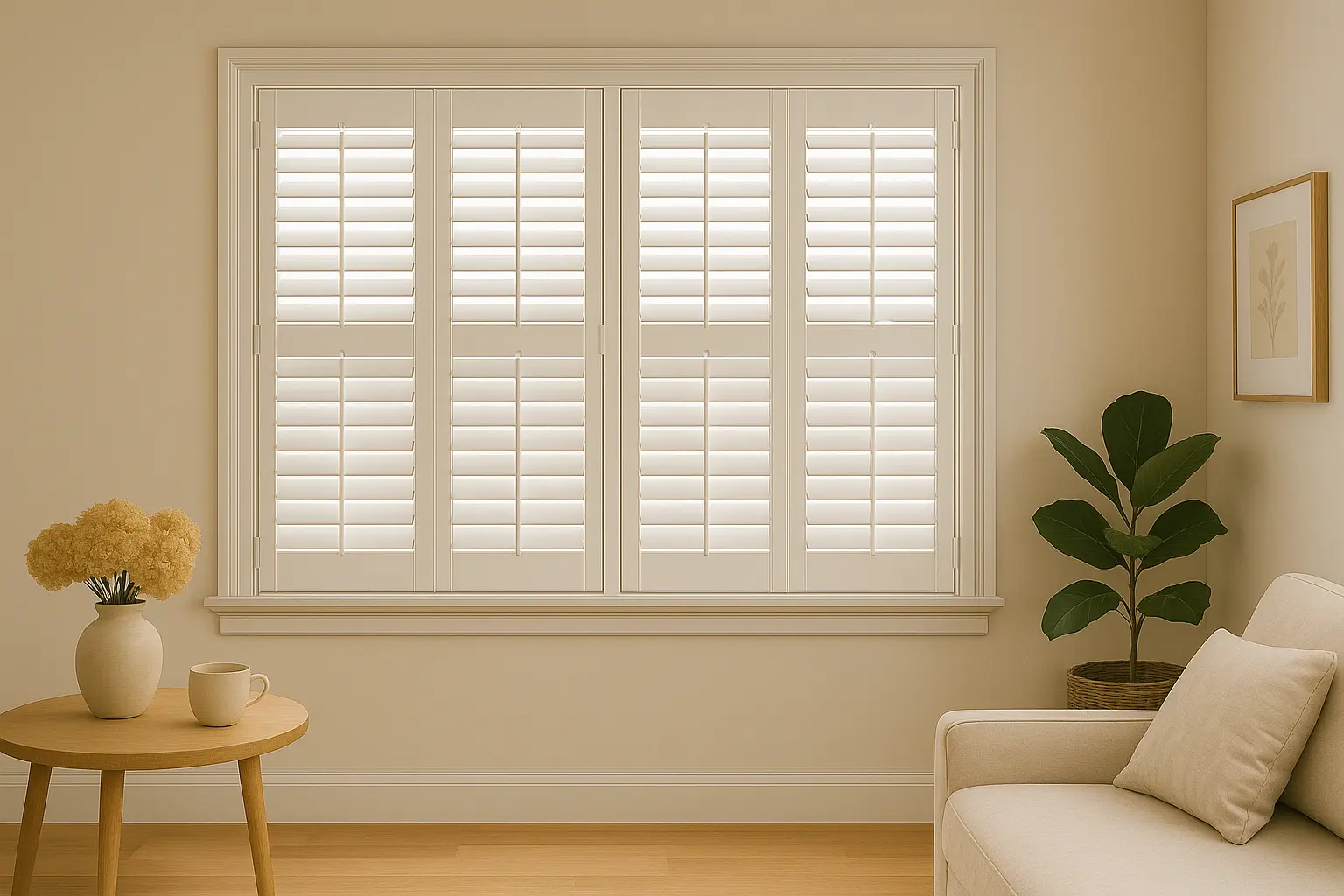 Custom vinyl shutters fitted to a residential window