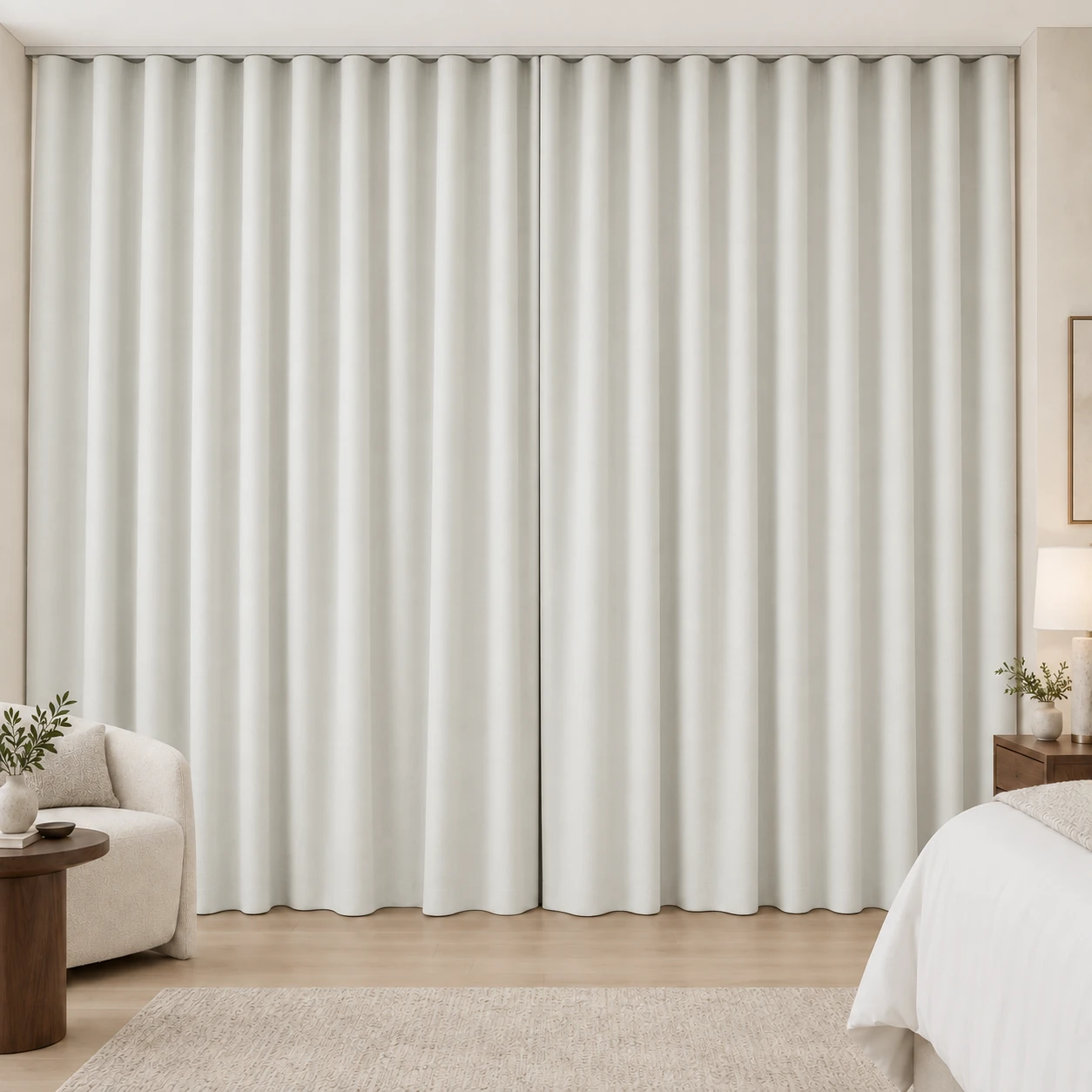 Pearl White Silk Touch hotel blackout curtains, fabric 16803-01