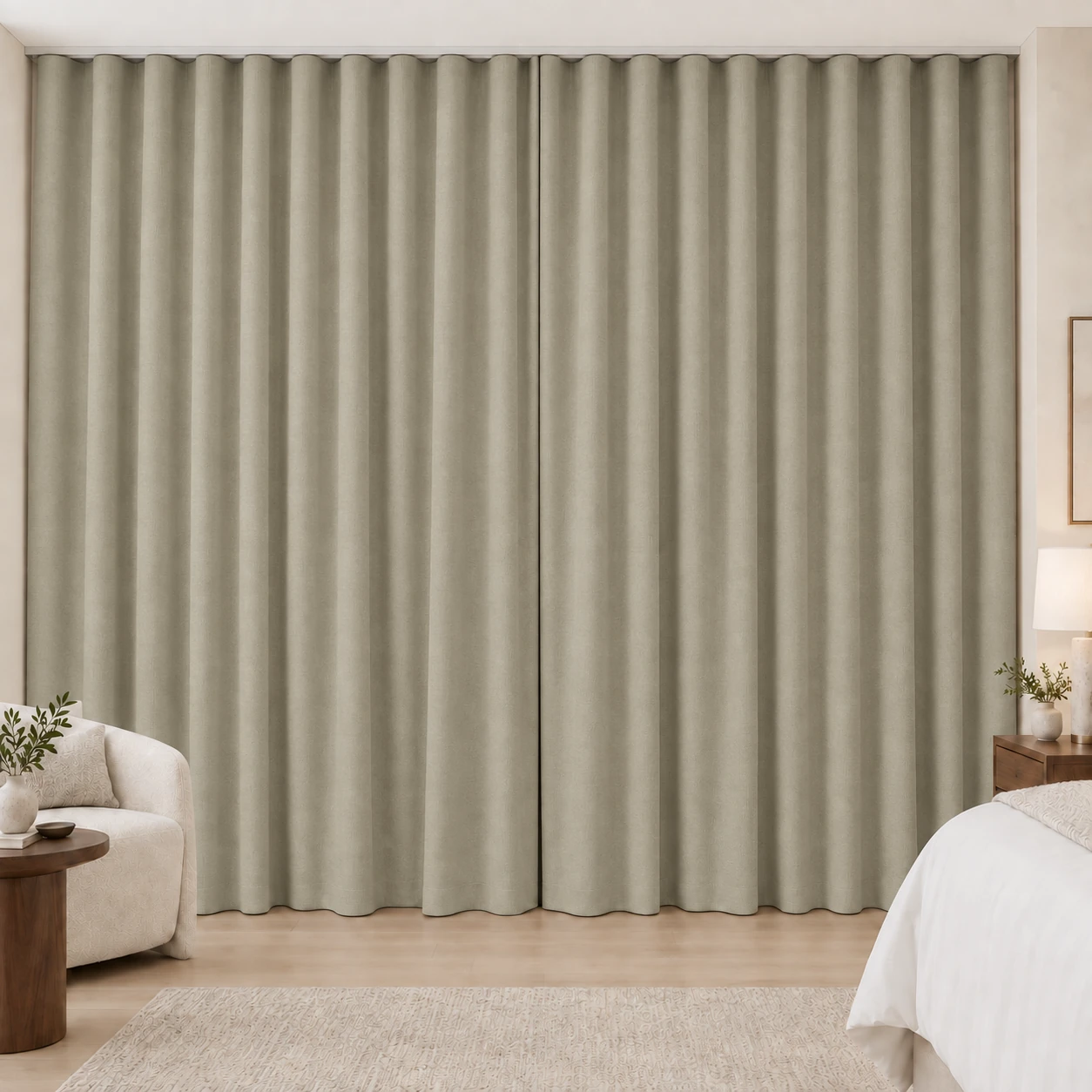 Linen Beige Silk Touch hotel blackout curtains, fabric 16803-04