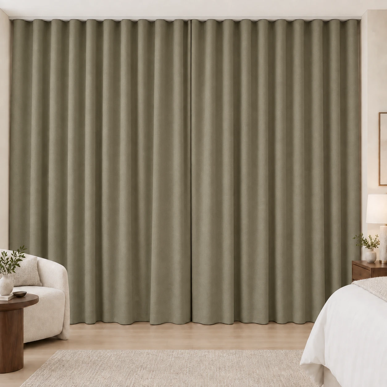 Olive Taupe Silk Touch hotel blackout curtains, fabric 16803-06