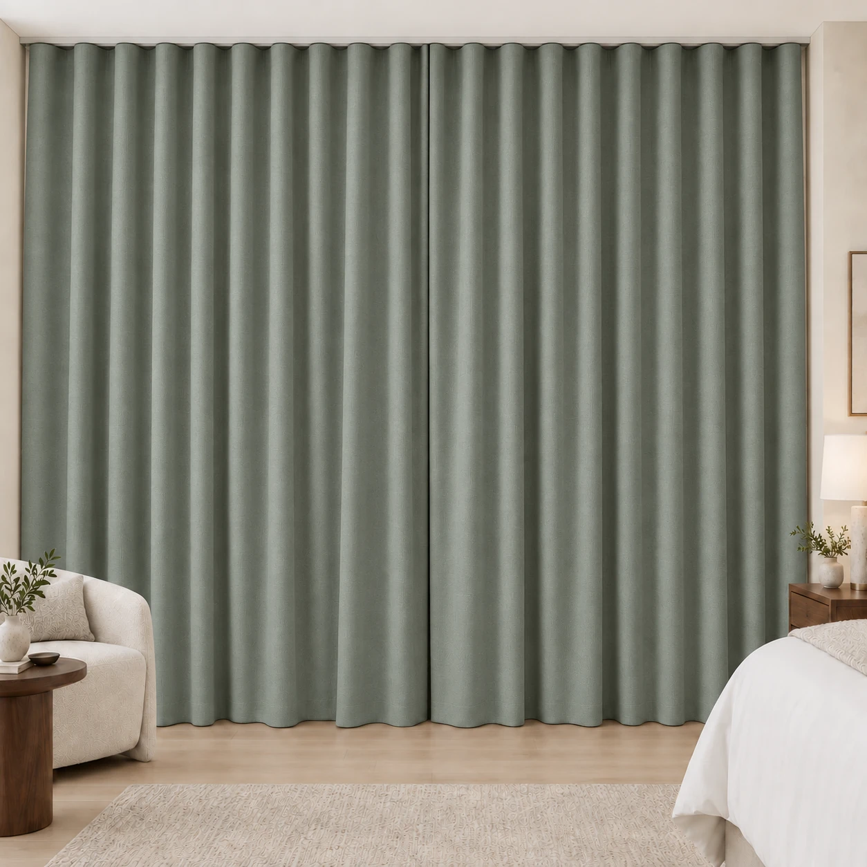Sage Grey Silk Touch hotel blackout curtains, fabric 16803-11
