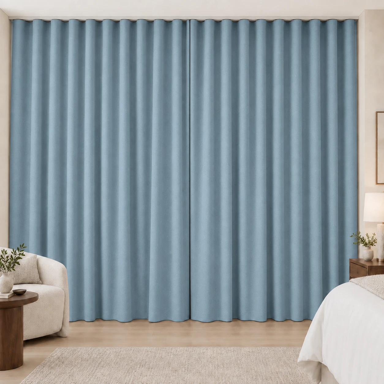 Sky Blue Silk Touch hotel blackout curtains, fabric 16803-15