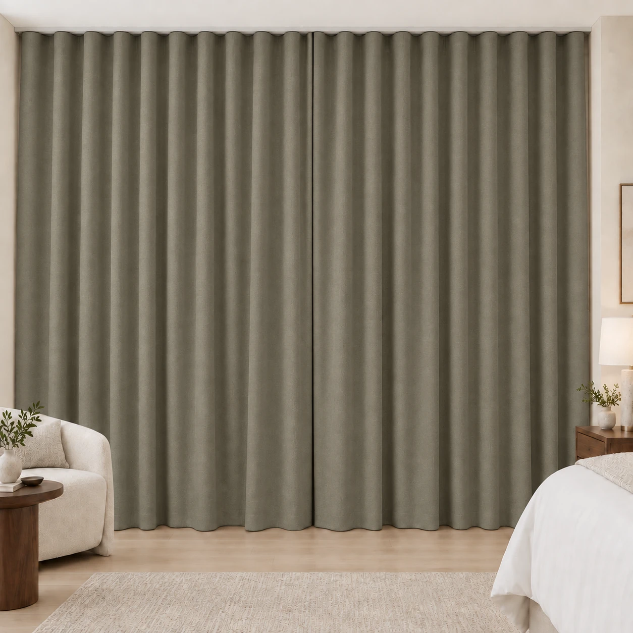 Olive Grey Silk Touch hotel blackout curtains, fabric 16803-19