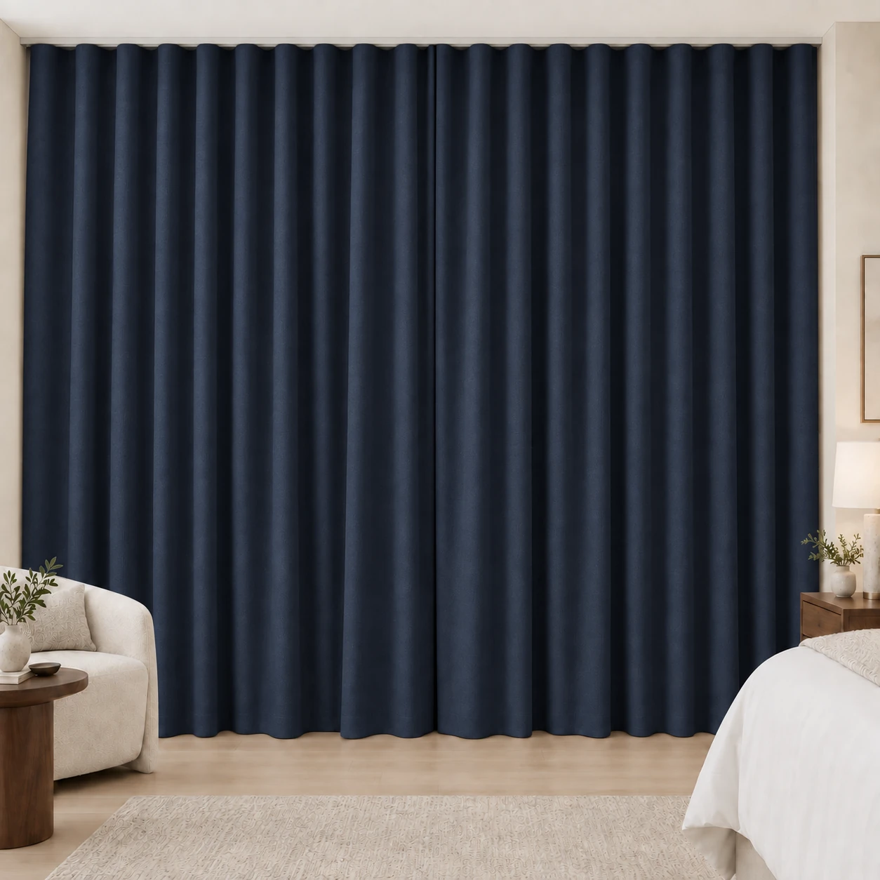Midnight Navy Silk Touch hotel blackout curtains, fabric 16803-23