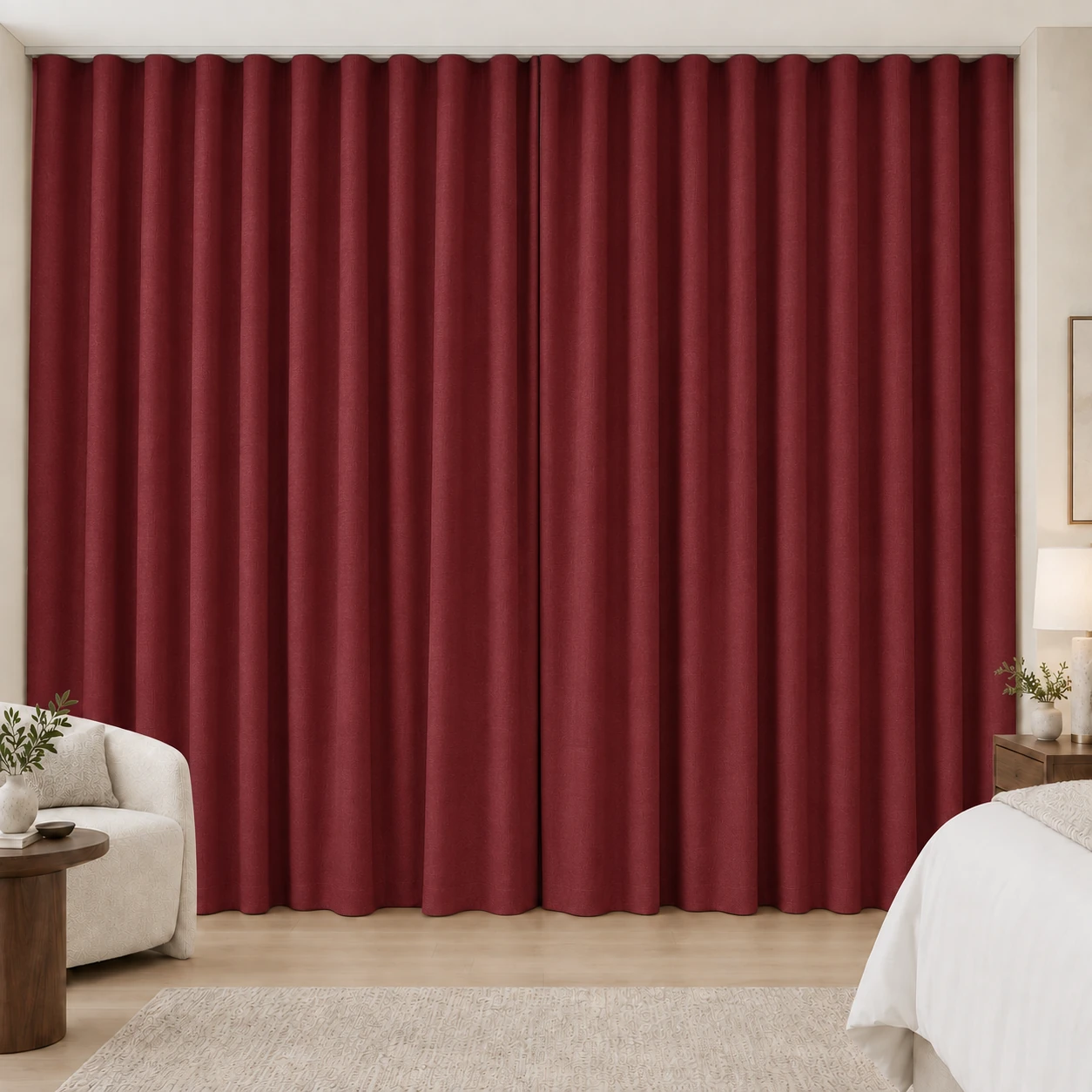 Burgundy Silk Touch hotel blackout curtains, fabric 16803-25