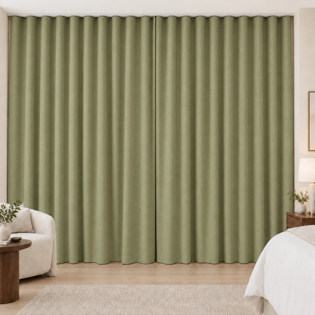 Soft Olive Silk Touch hotel blackout curtains, fabric 16803-29