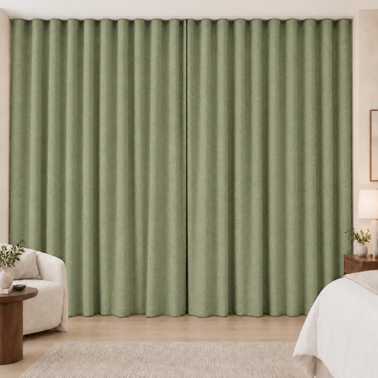 Soft Olive Elegance Weave hotel blackout curtains, fabric 16907-01
