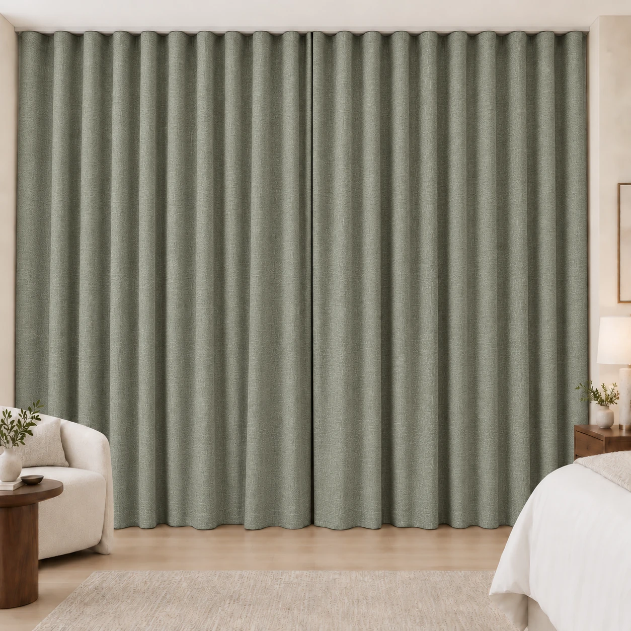 Sage Linen Elegance Weave hotel blackout curtains, fabric 16907-08