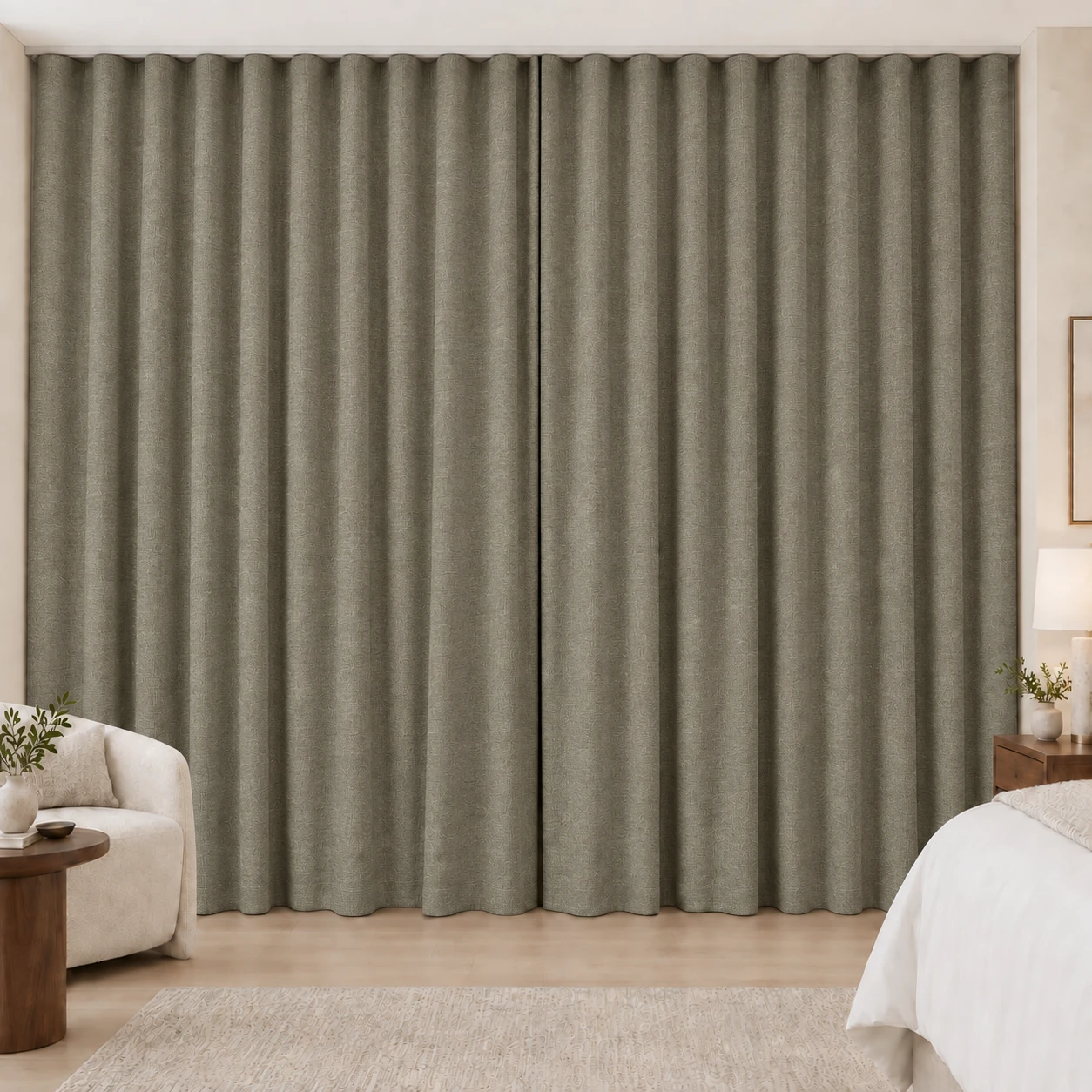 Mushroom Elegance Weave hotel blackout curtains, fabric 16907-09