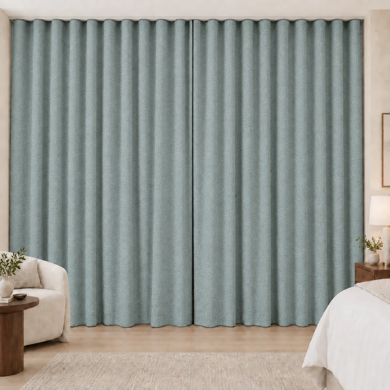 Aqua Mist Elegance Weave hotel blackout curtains, fabric 16907-17