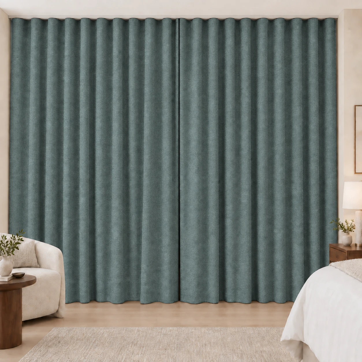 Dusty Teal Elegance Weave hotel blackout curtains, fabric 16907-19