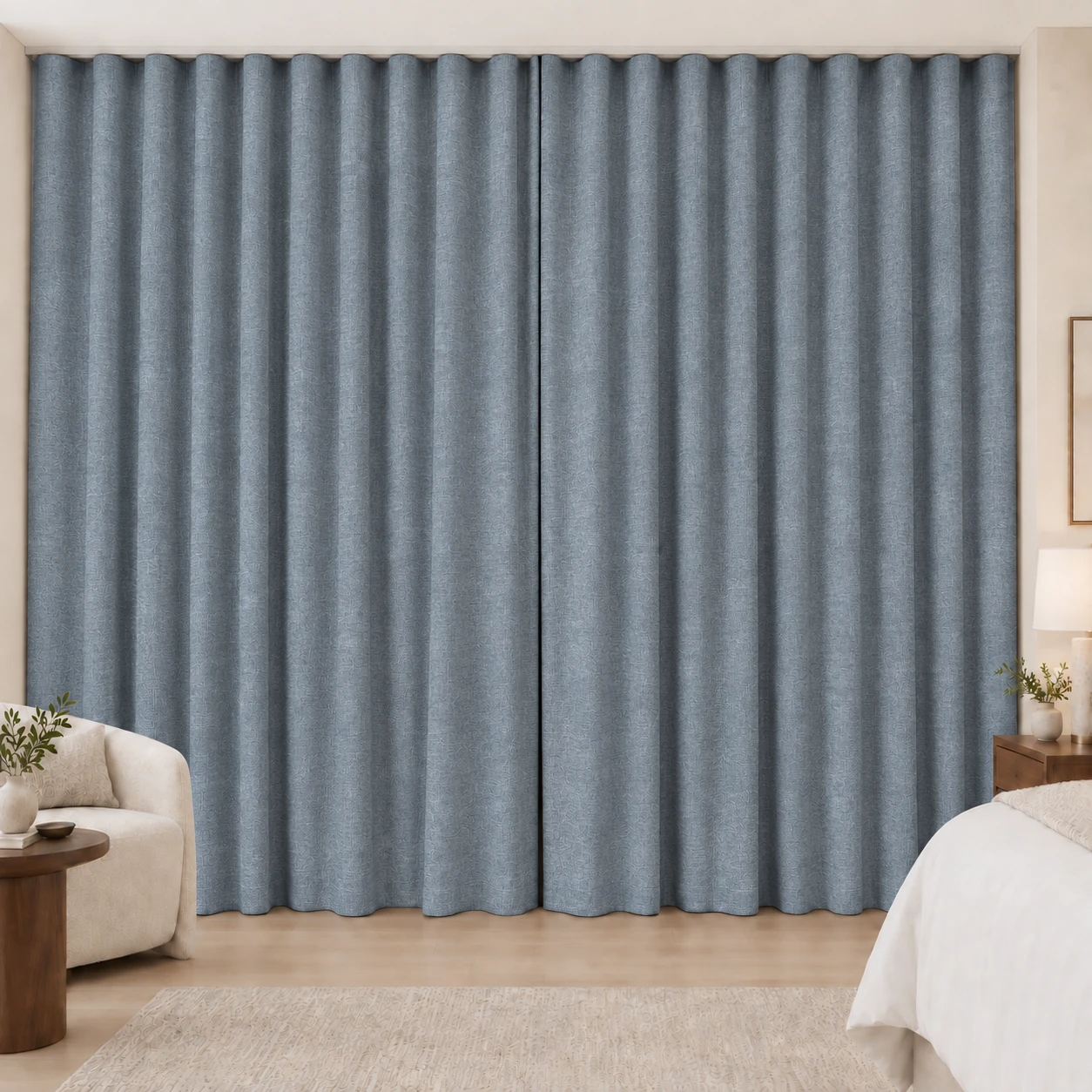 Blue Grey Elegance Weave hotel blackout curtains, fabric 16907-20
