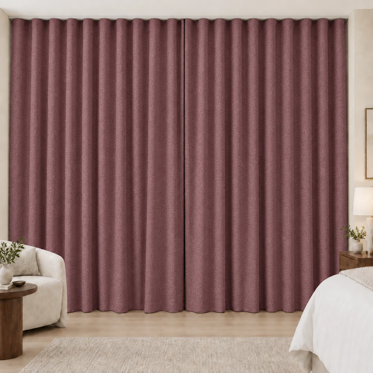 Wine Rose Elegance Weave hotel blackout curtains, fabric 16907-25