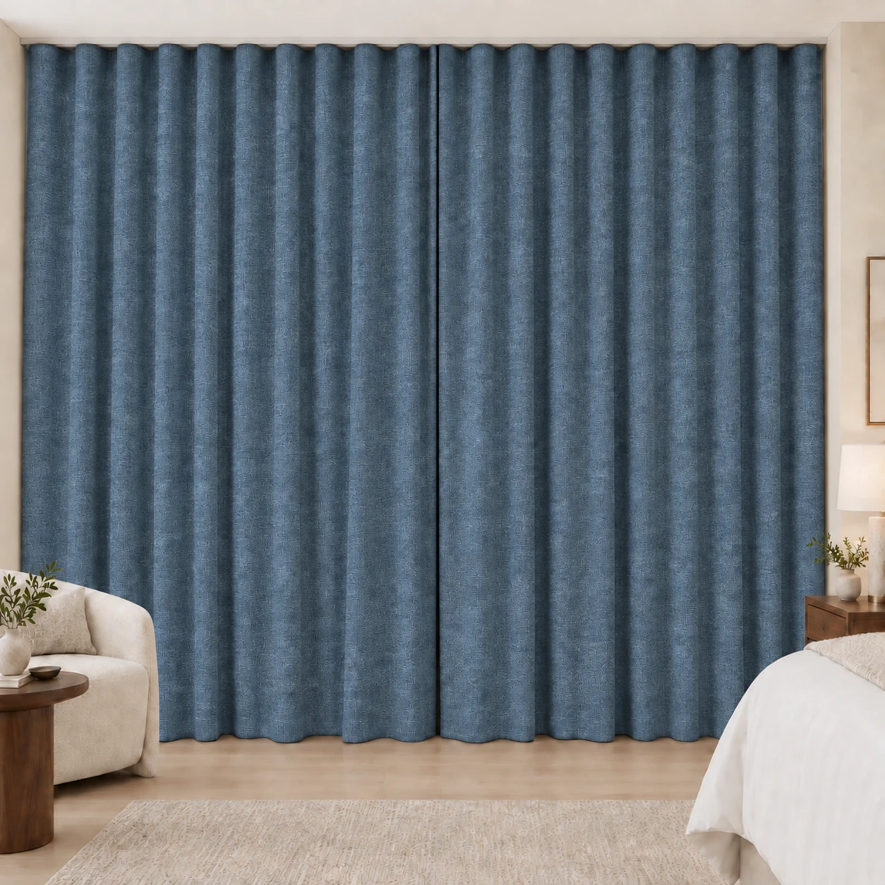 Denim Blue Elegance Weave hotel blackout curtains, fabric 16907-26