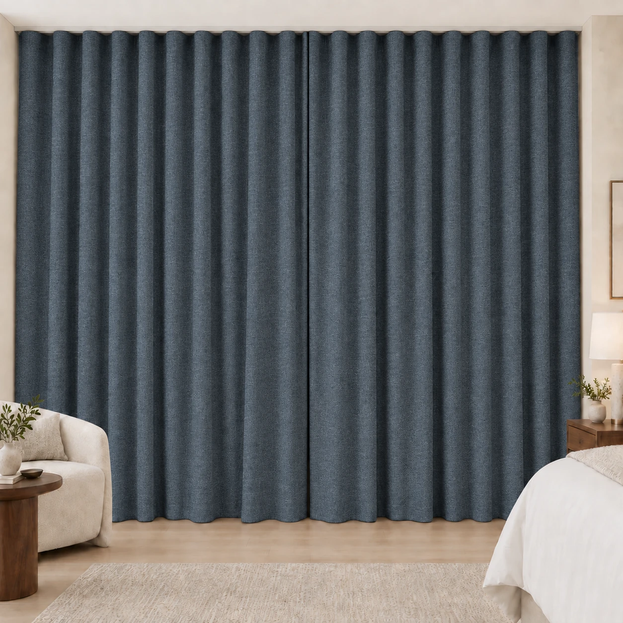 Midnight Blue Elegance Weave hotel blackout curtains, fabric 16907-27