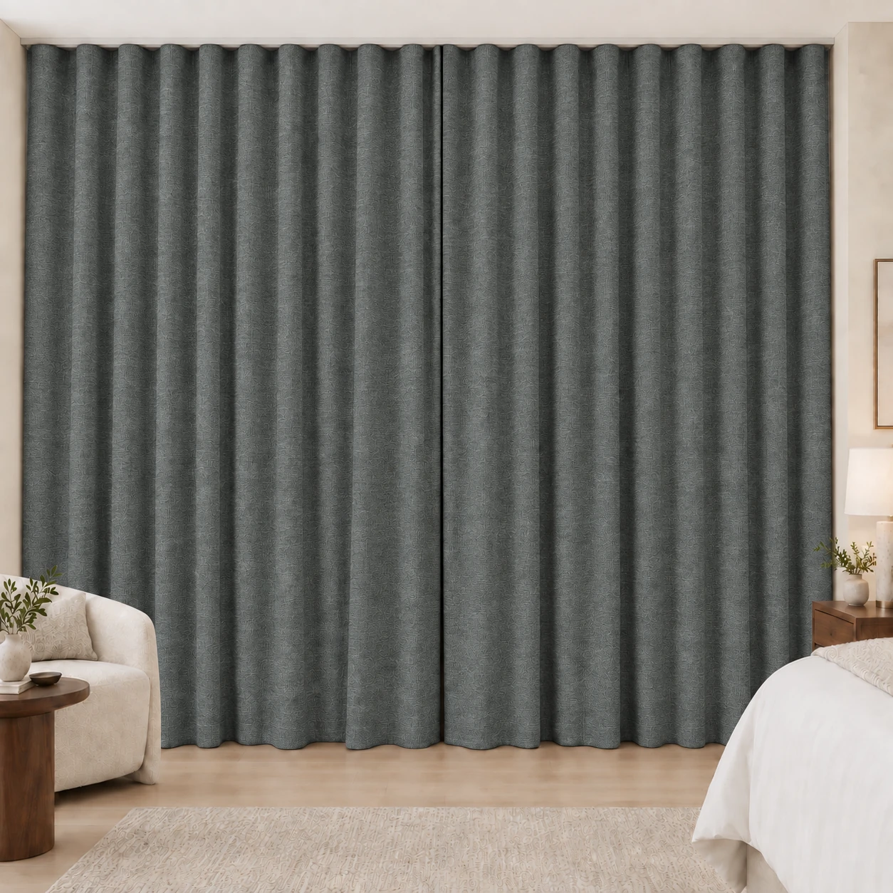 Storm Grey Elegance Weave hotel blackout curtains, fabric 16907-28