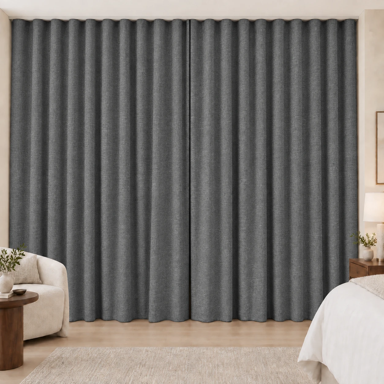 Graphite Elegance Weave hotel blackout curtains, fabric 16907-30