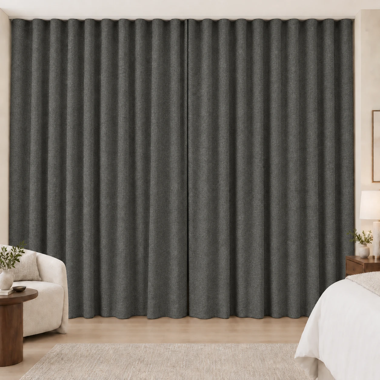 Charcoal Elegance Weave hotel blackout curtains, fabric 16907-32