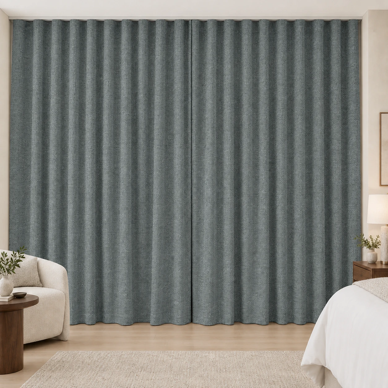 Slate Blue Mousse Weave hotel blackout curtains, fabric 16933-01