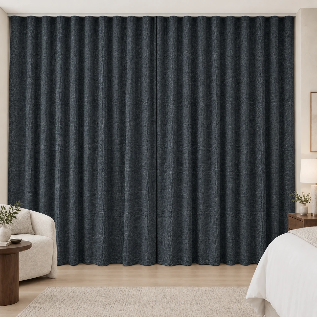Midnight Navy Mousse Weave hotel blackout curtains, fabric 16933-03