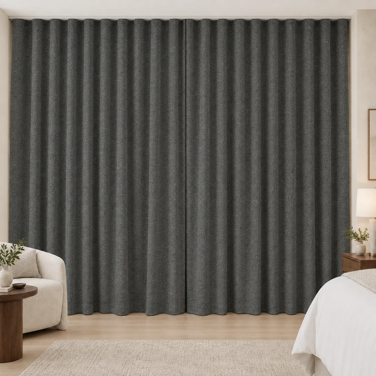 Charcoal Mousse Weave hotel blackout curtains, fabric 16933-06