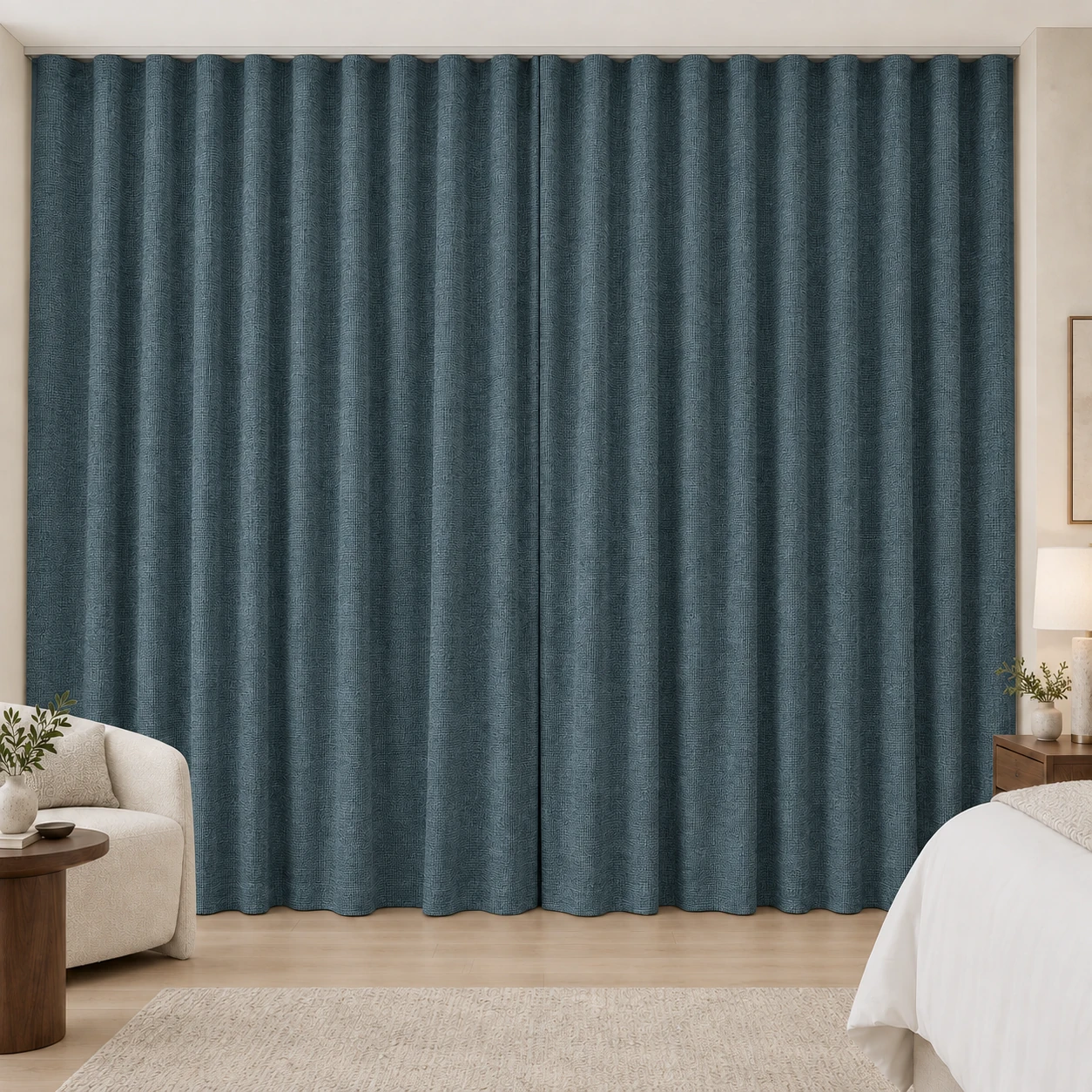 Deep Teal Mousse Weave hotel blackout curtains, fabric 16933-09