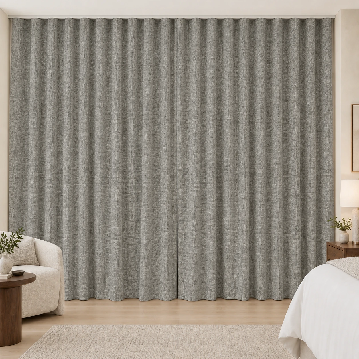 Dove Grey Mousse Weave hotel blackout curtains, fabric 16933-10