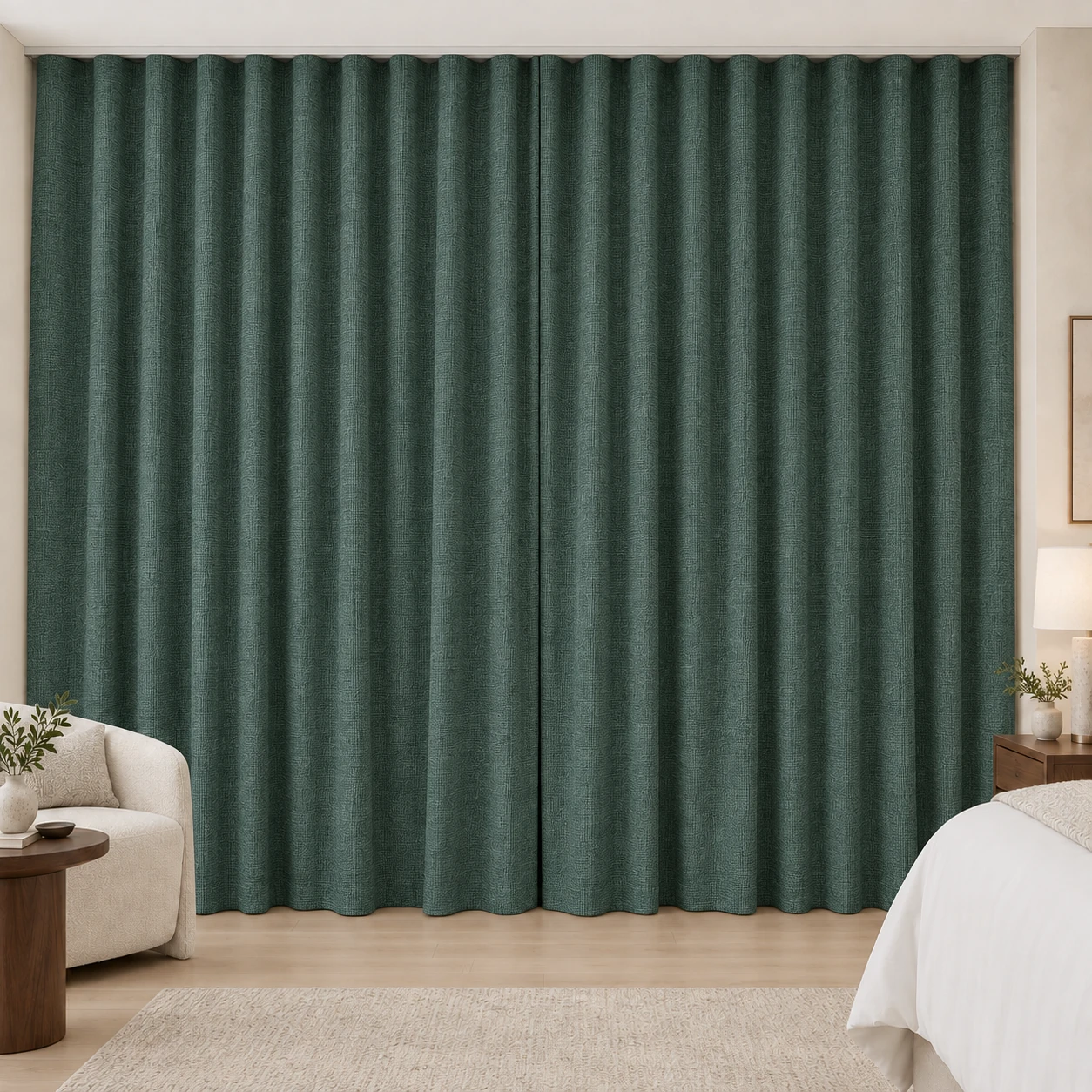 Forest Teal Mousse Weave hotel blackout curtains, fabric 16933-11