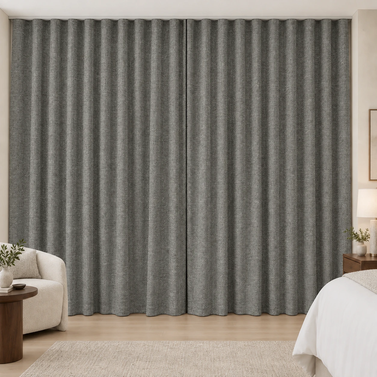 Graphite Grey Mousse Weave hotel blackout curtains, fabric 16933-14