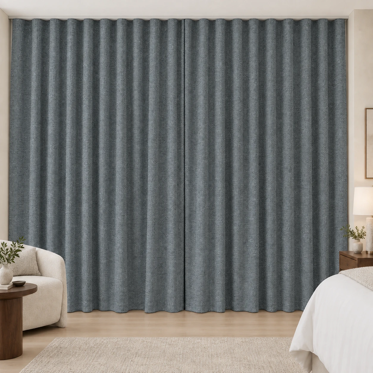Steel Blue Mousse Weave hotel blackout curtains, fabric 16933-15