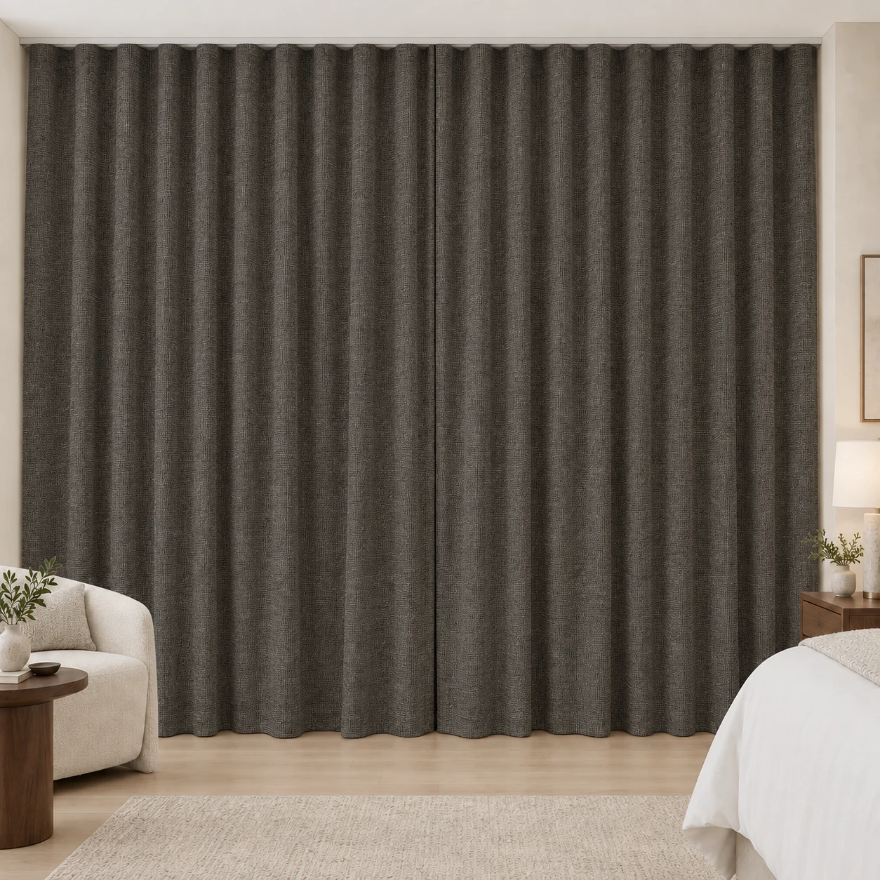 Cocoa Charcoal Mousse Weave hotel blackout curtains, fabric 16933-17