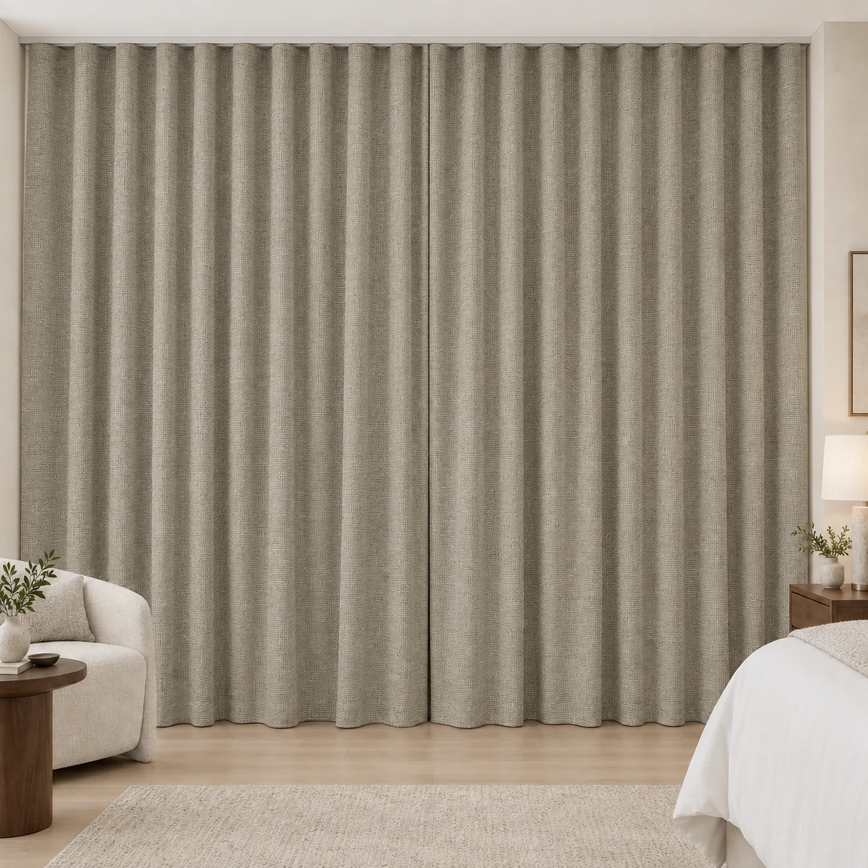 Natural Taupe Mousse Weave hotel blackout curtains, fabric 16933-23
