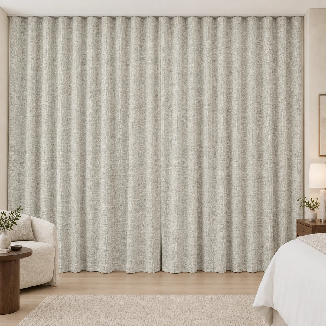 Ivory Linen Mousse Weave hotel blackout curtains, fabric 16933-26