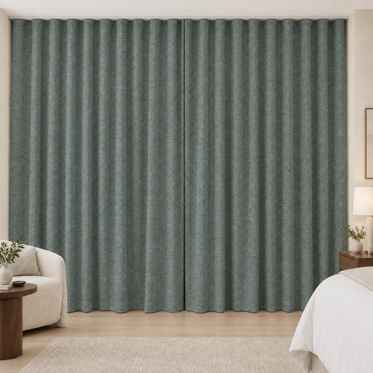 Dusty Teal Mousse Weave hotel blackout curtains, fabric 16933-28