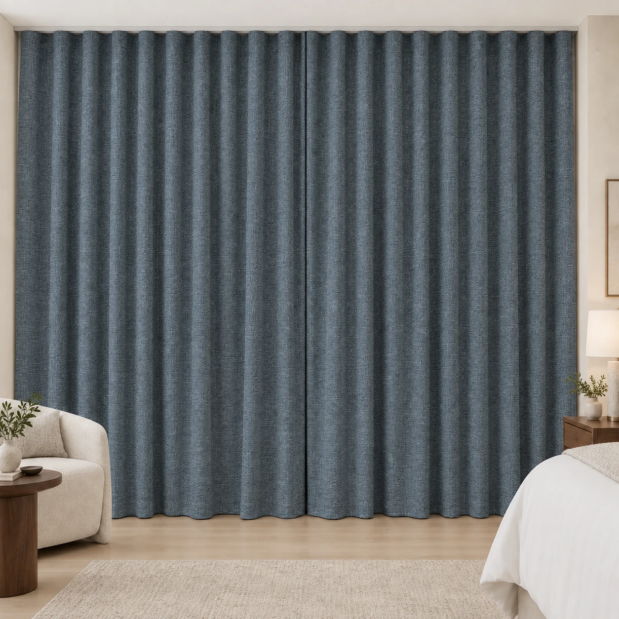 Denim Blue Mousse Weave hotel blackout curtains, fabric 16933-29