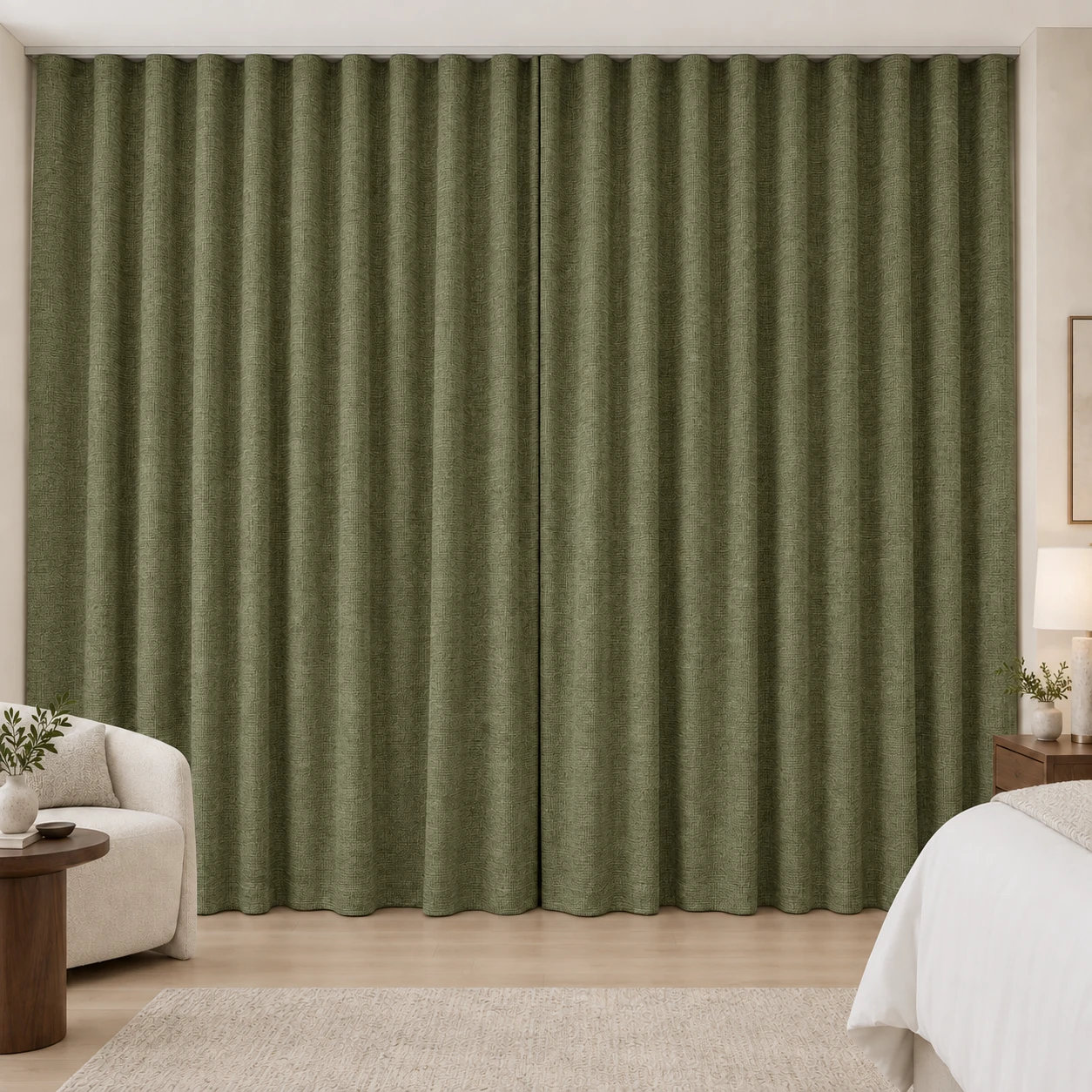 Moss Green Mousse Weave hotel blackout curtains, fabric 16933-30