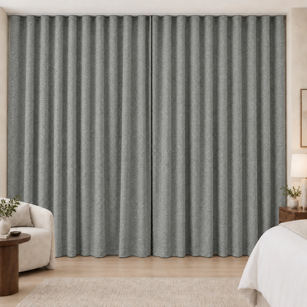 Silver Grey Coconut Weave hotel blackout curtains, fabric 16950-05