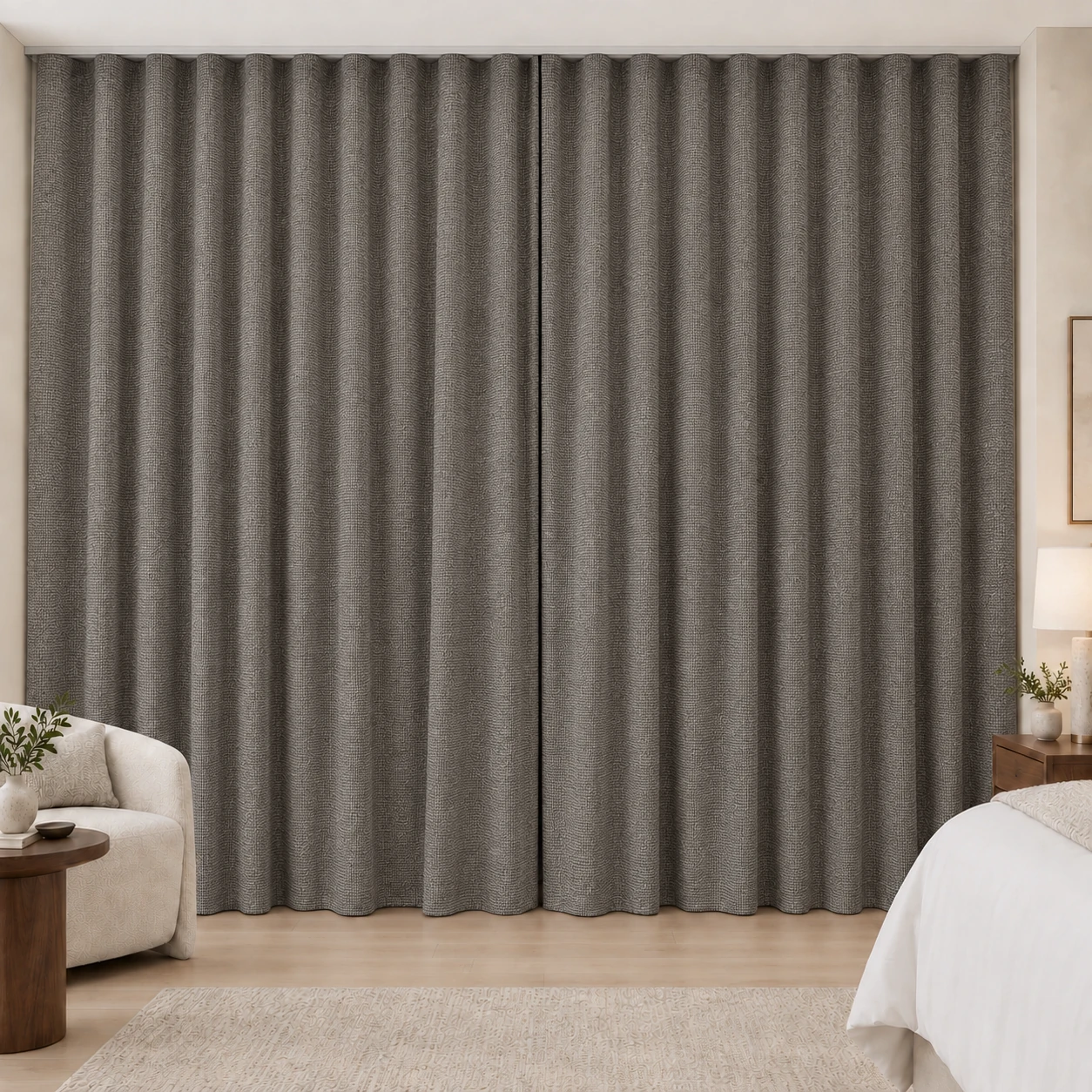 Mushroom Taupe Coconut Weave hotel blackout curtains, fabric 16950-07