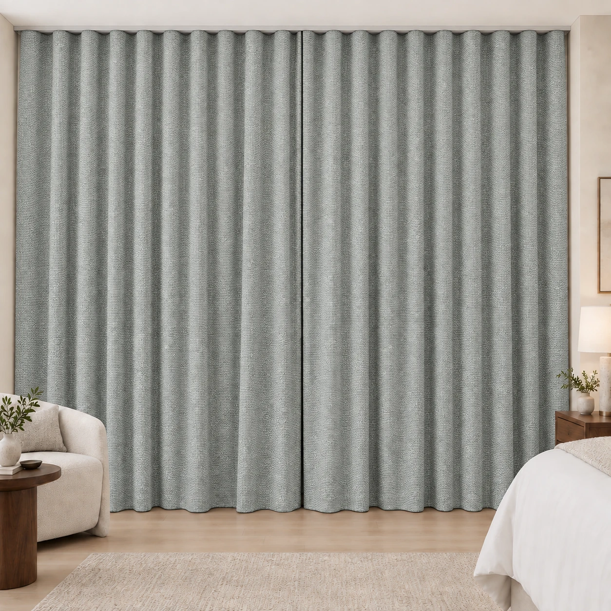 Cloud Grey Coconut Weave hotel blackout curtains, fabric 16950-09