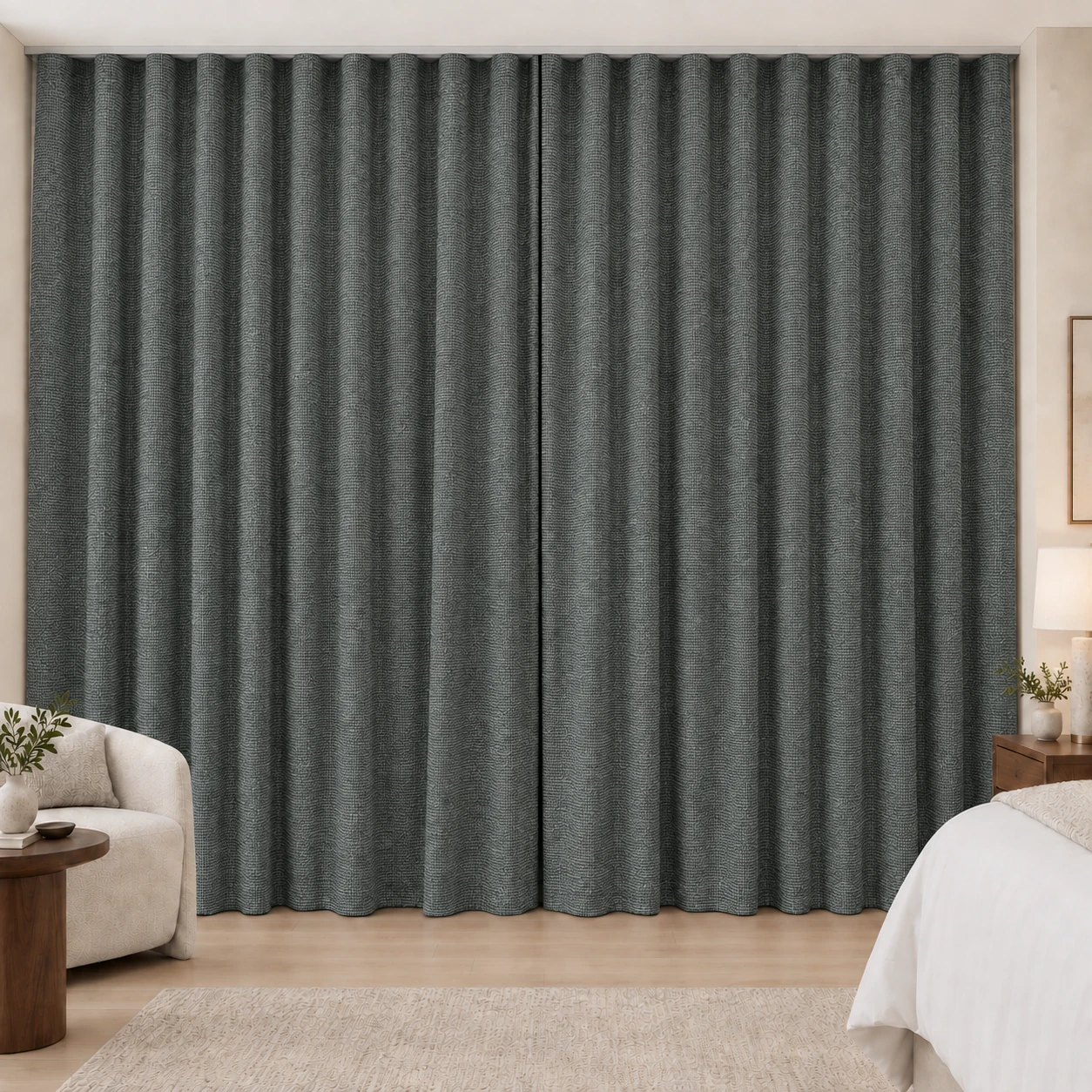 Pewter Coconut Weave hotel blackout curtains, fabric 16950-13