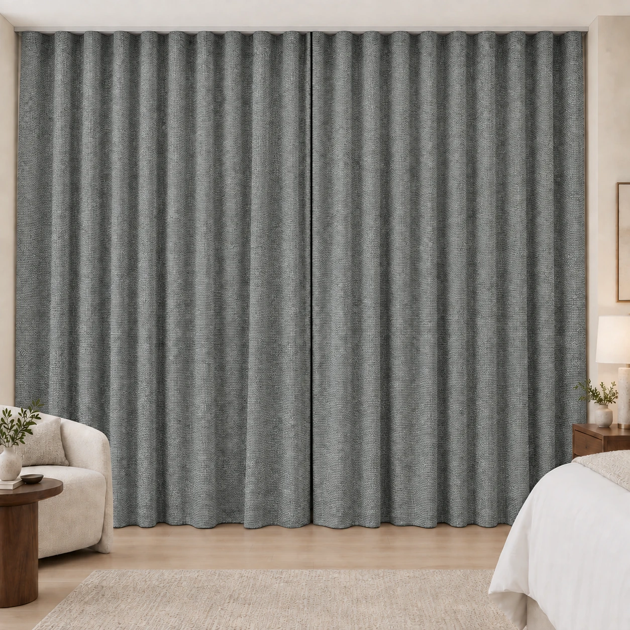 Steel Grey Coconut Weave hotel blackout curtains, fabric 16950-17